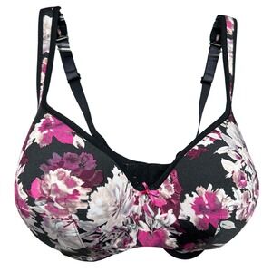 Cacique Floral Print Bra 36G Black Pink White‎ Full Coverage Underwire